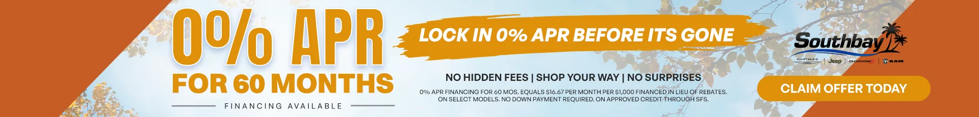 Southbay CDJR | 0% APR FOR 60 MONTH Banner